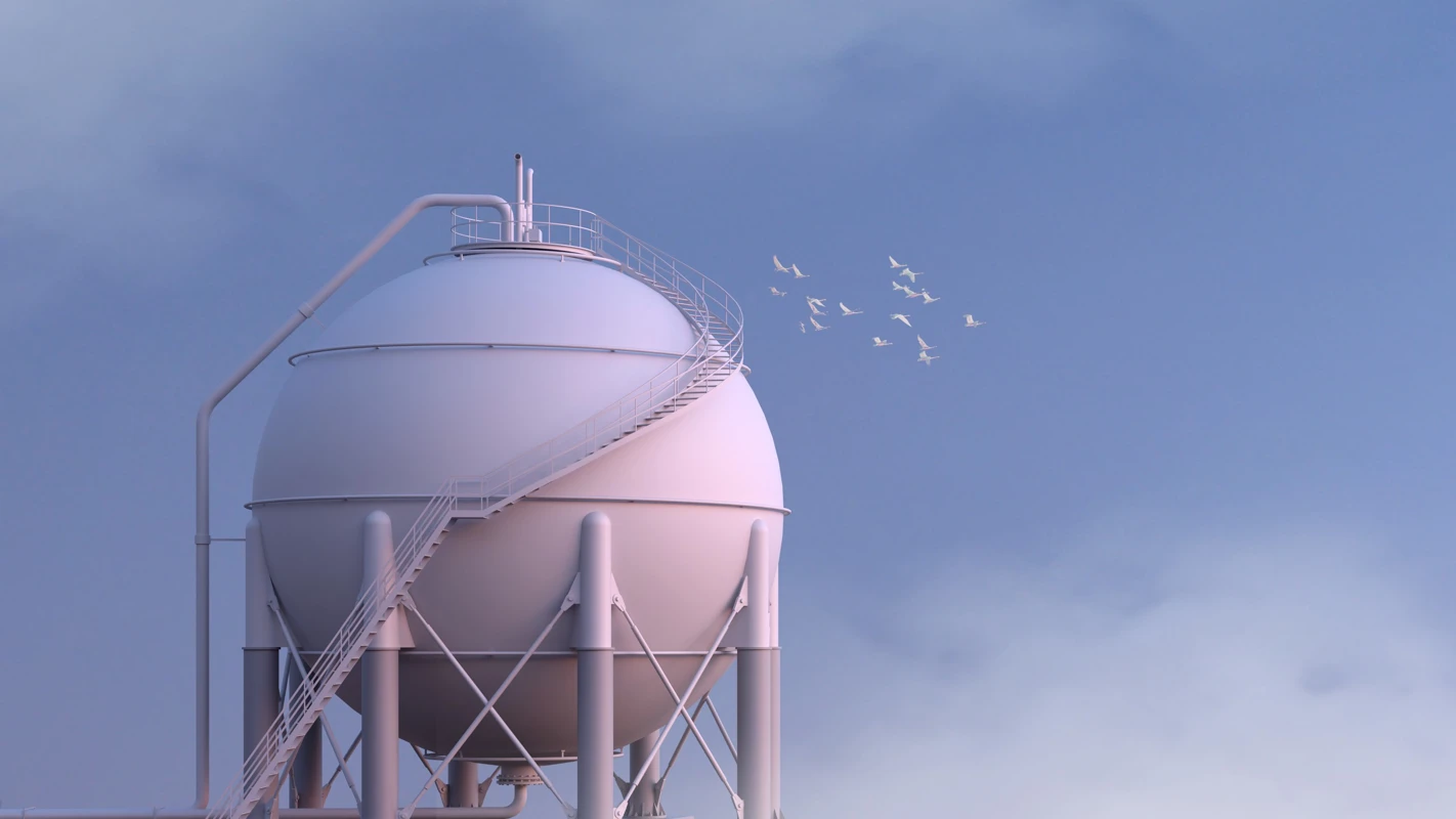 LNG storage sphere requiring cryogenic coating protection