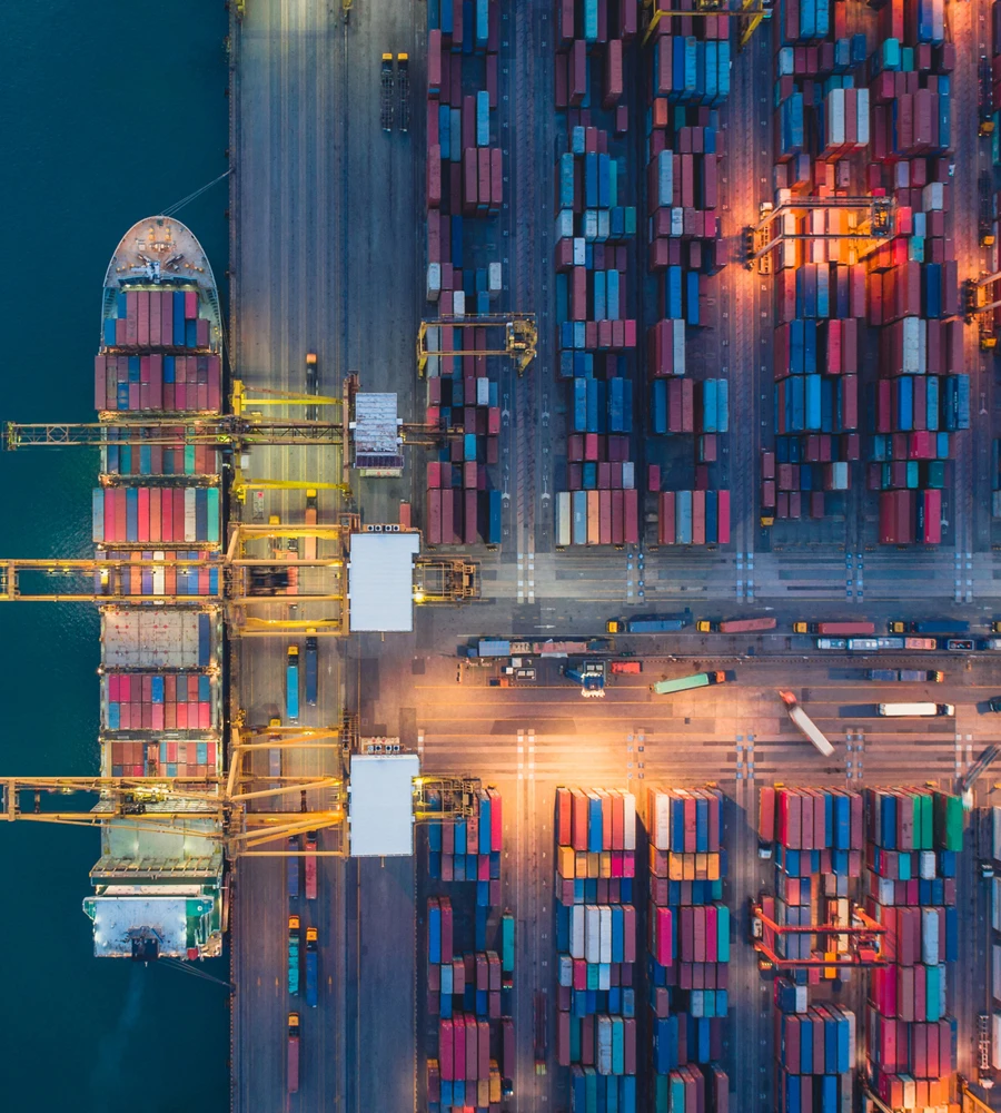 Aerial view of industrial port and shipping operations